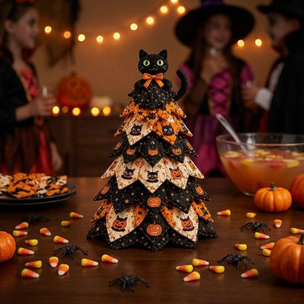 Pumpkin Ghost Quilted Christmas Tree Kit Black Cat Spider Hand Sewing Festival Tree  Fall Harvest