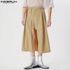 INCERUN Men Solid Color Zipper Up Belted Shorts Skirts Irregular Kilts