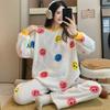 Осень Зима Теплый Фланелевый Женский Пижамный Комплект Утолщенный Коралловый Вельвет Длинный Рукав Милый Мультяшный Домашняя Одежда Женский Фланелевый Пижамный Комплект для молодежи Девушки