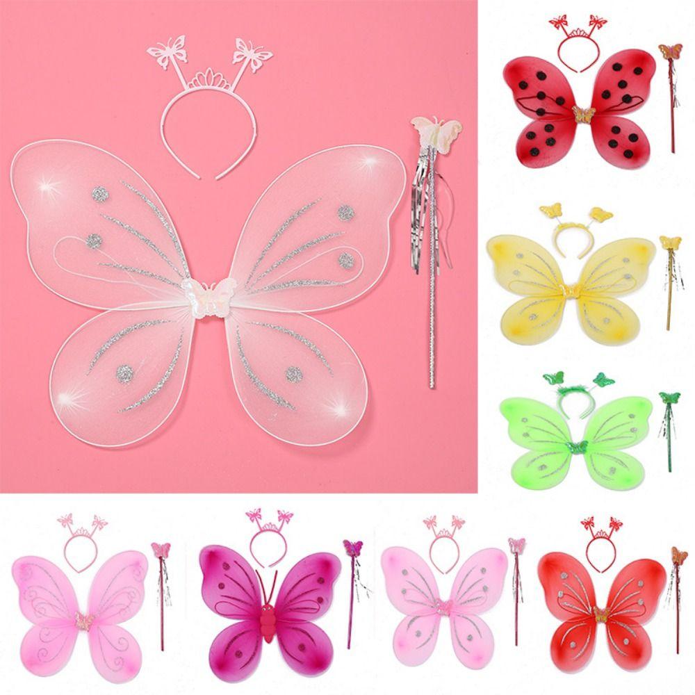 3Pcs/Set Girls Kids Halloween Dressing Up Fancy Dress Glitter Butterfly Costume Fairy Wing