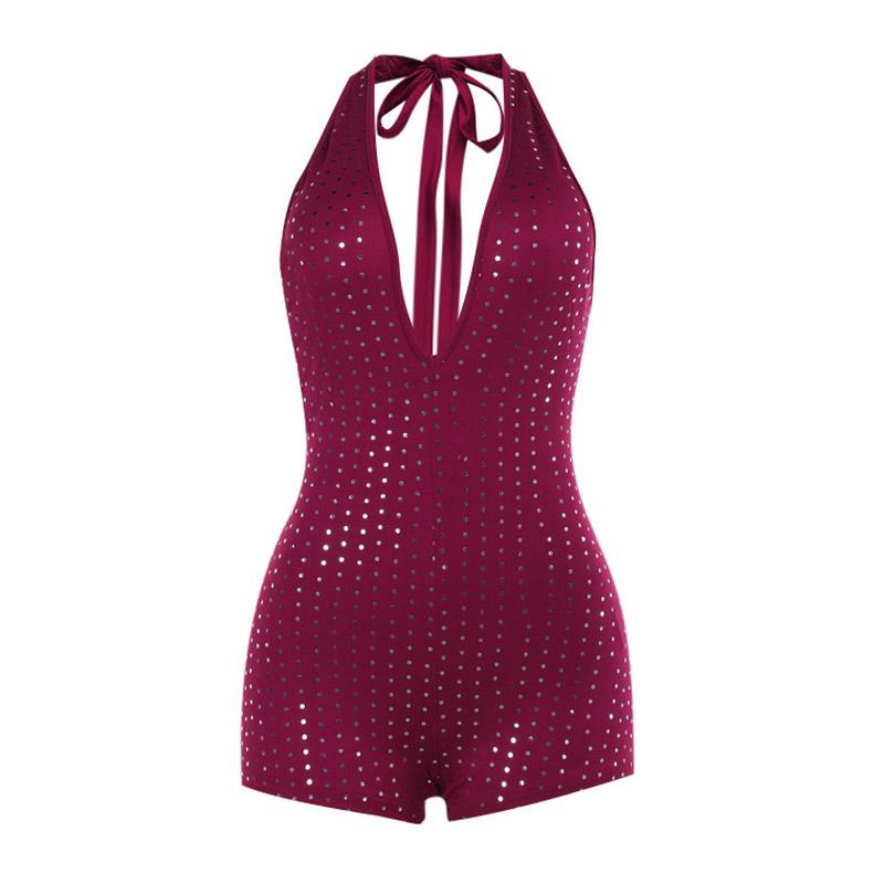 Сексуальный облегающий комбинезон с глубоким V-образным вырезом, женская мода, осенняя распродажа сезона, новое поступление, блестящий цельный купальник