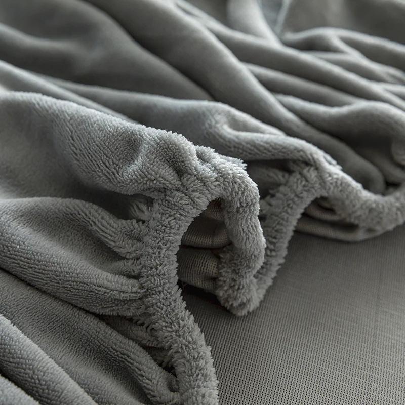Мягкий теплый плюшевый простынь на резинке эластичный чехол для матраса Зимний теплый плюшевый защитный чехол для матраса Зимнее двуспальное постельное белье Покрывало Только простыня