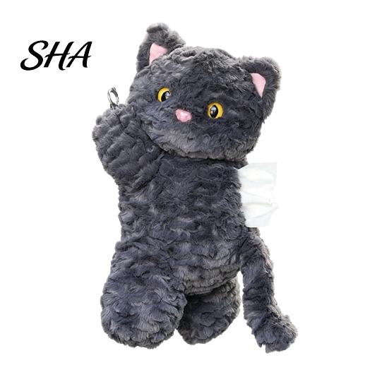 Auto Paper Towel Storage Cute Animal Car Tissue Holder, Plush Bear/Dog/Cat/Panda/Raccoon Hanging Napkin Dispenser with Soft Velvet Wide Strap,