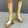 Metallic Gold Silver Stretch Knee High Platform Boots Women Chunky Heels Sexy Party Dress Winter Lady Zipper Elastic Long Boots