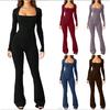 New Versatile Casual And Fashionable Women'S Solid Color Jumpsuit With Square Collar Sexy Hip Lifting And Slim Fit Sports Jumpsuit