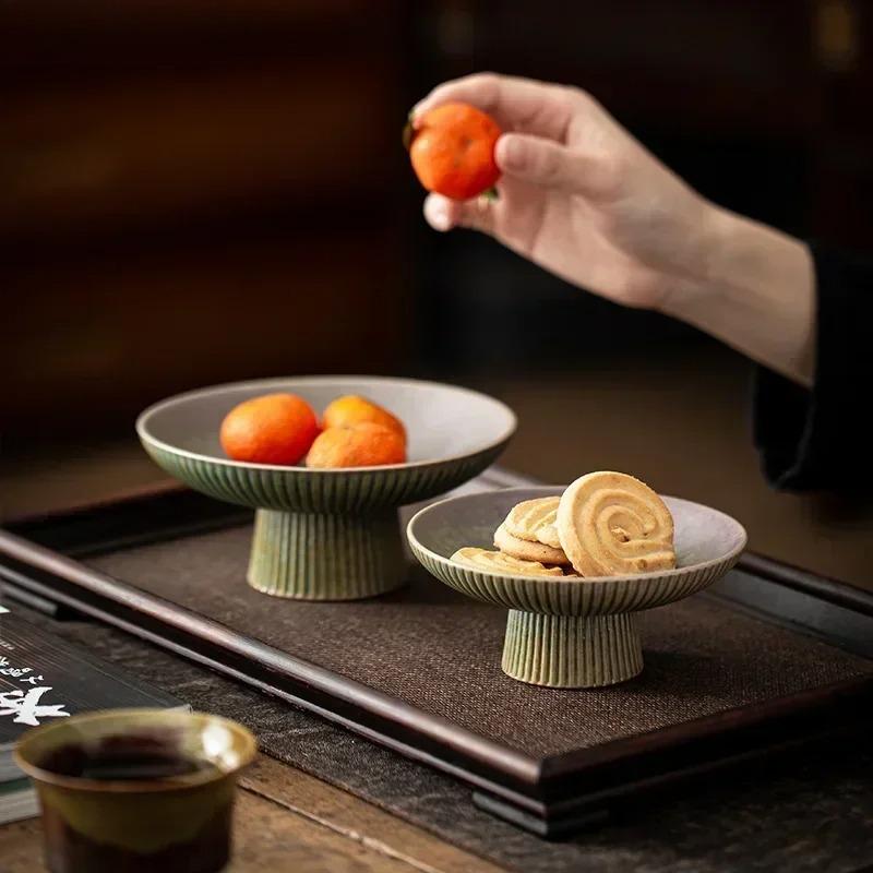 Бытовая винтажная фруктовая тарелка керамический поднос для закусок японская высокая подставка тарелки для ужина с орехами гостиная конфетница кухонные аксессуары