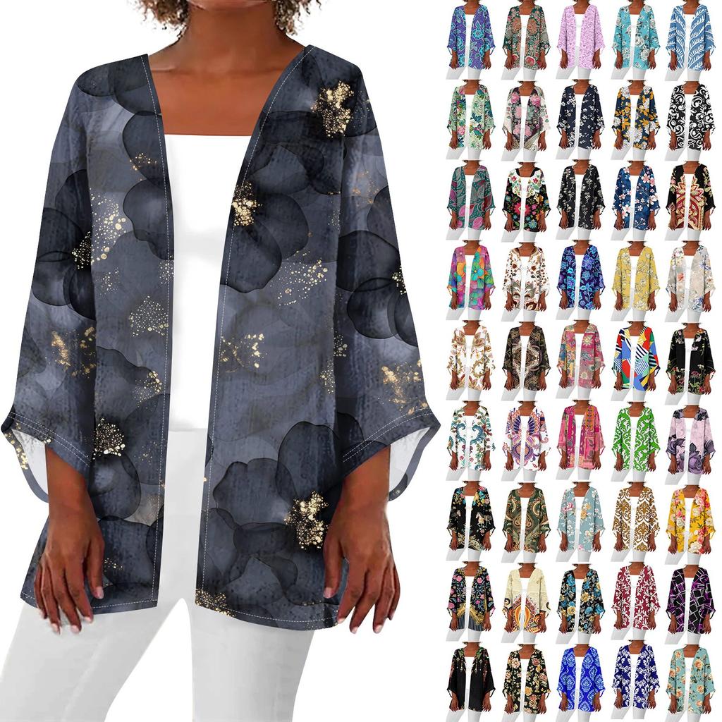 Women's Casual Fashion Caot Retro Printed Lightweight Medium Length Jacket Cardigan