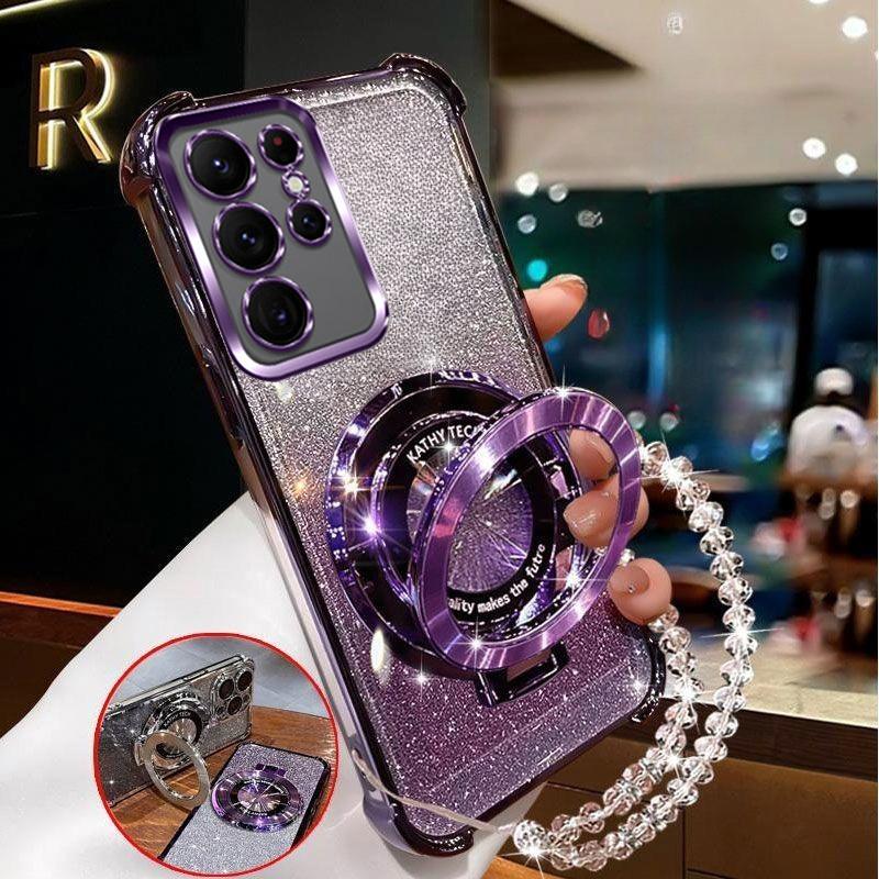 Хрустальный браслет Магнитная подставка Чехол для телефона Для Samsung S25 S24 S23 S22 S21 S20 Plus FE Ultra Edge S10 Блестящая Противоударная Крышка
