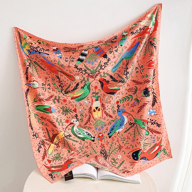 Fashionable and Gorgeous Printed Silk Scarf Women's Contrast Color Silky Simulation Silk Large Scarf Shawl