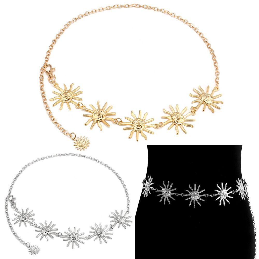 All-match Vintage Metal Punk Waist Chain Sun Waistband Womans Belt Dress Cummerbands