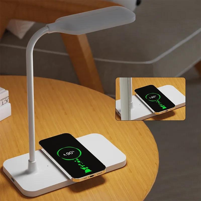 Светодиодный индикатор бронирования USB беспроводная зарядка Светодиодная настольная лампа Порт Прикроватная сенсорная Диммируемая Защита глаз для чтения за столом Домашний ночник