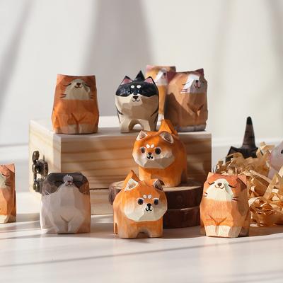 Миниатюрная Милая Деревянная Фигурка Кошки Из Массива Дерева Оранжевый Кот Собака Животное Скульптура Для Офиса Домашний Декор Подарок Детское Мероприятие Сувениры