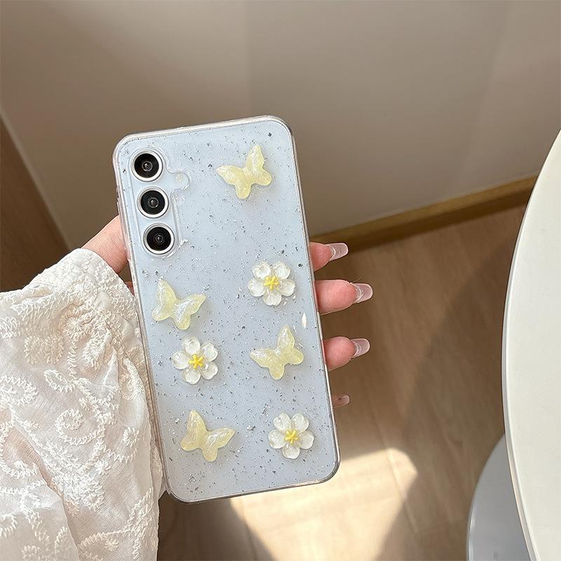 Трехмерный чехол для мобильного телефона с клубникой и вишней для Samsung A14, бабочка S25Ultra, блестки S24Plus, бант, женский