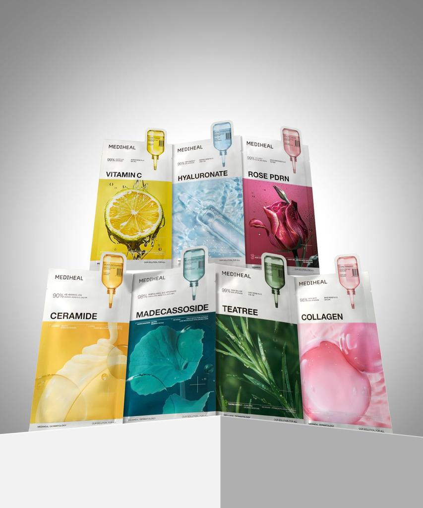 Essential Mask Pack 10 Sheets, 7 Types (Tea Tree/Madecassoside/Collagen/Hyaluronic Acid/Vitamin C/Ceramide/PDRN)