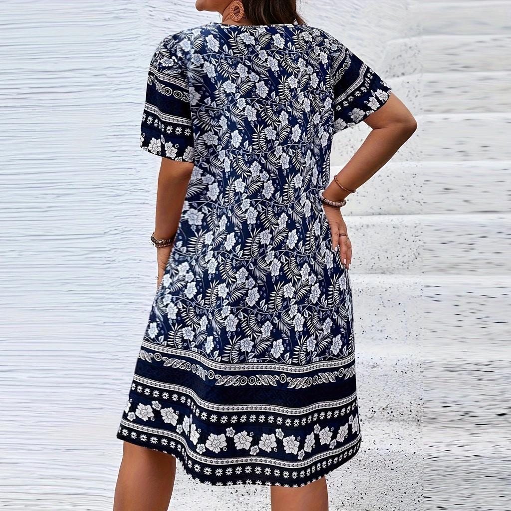 Женское летнее платье макси 2025 года с цветочным принтом, V-образным вырезом, короткими рукавами, оборками, длинные платья для пляжного отдыха