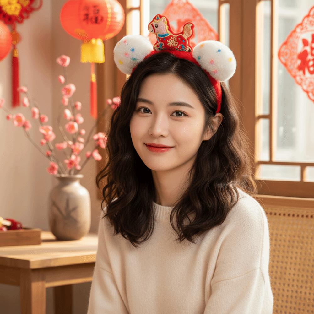 Pony Horse Hair Hoop Mascot New Year Headpiece Cute New Year Headband  New Year Dress Up