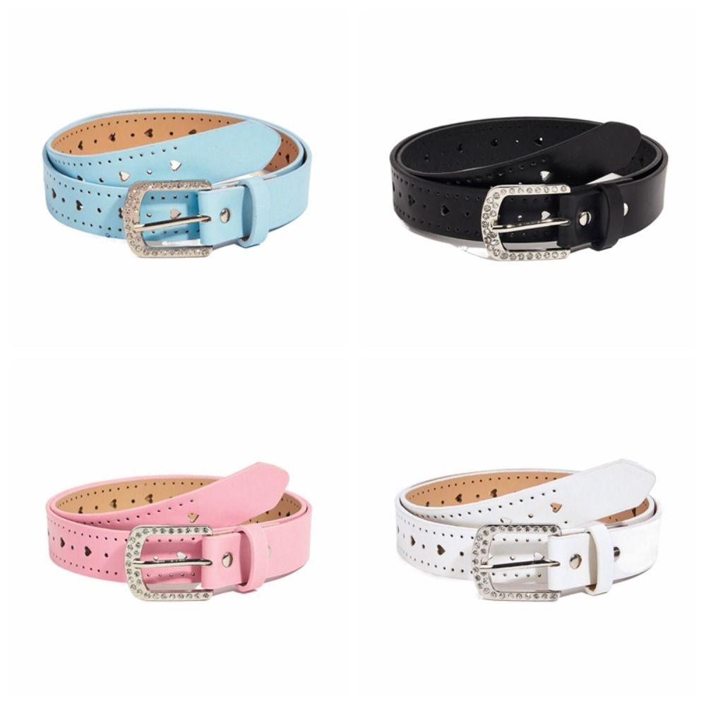 Jeans Decor Y2K Wide Belt Love Heart PU Leather Waistbands Lovely Rhinestone Waist Belt Daily
