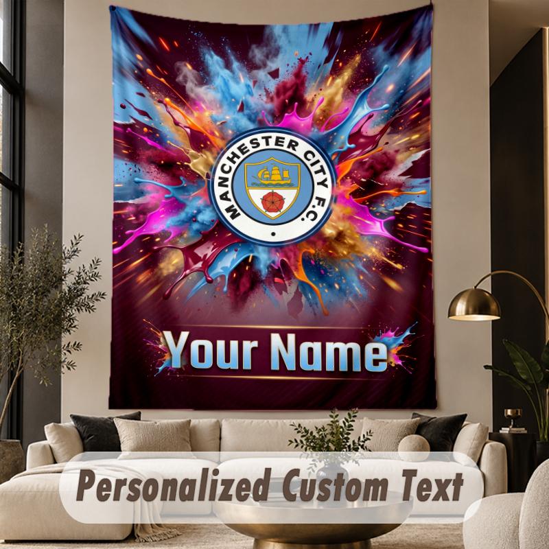 Custom Text Tapestry Manchester City Print Wall Tapestry Indoor Living Room Wall Decor