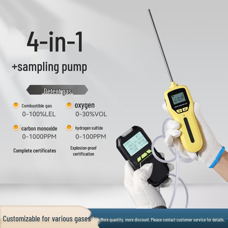 Portable 4-in-1 Gas Detector: Pump-Suction Combustible, Hydrogen Sulfide, Nitrogen, and Oxygen Detection