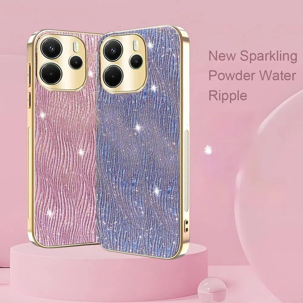 Чехол с гальваническим покрытием Water Ripple для Xiaomi Redmi Note 14 Pro 4G 5G PocoX7, противоударный защитный чехол, силиконовый чехол для мобильного телефона
