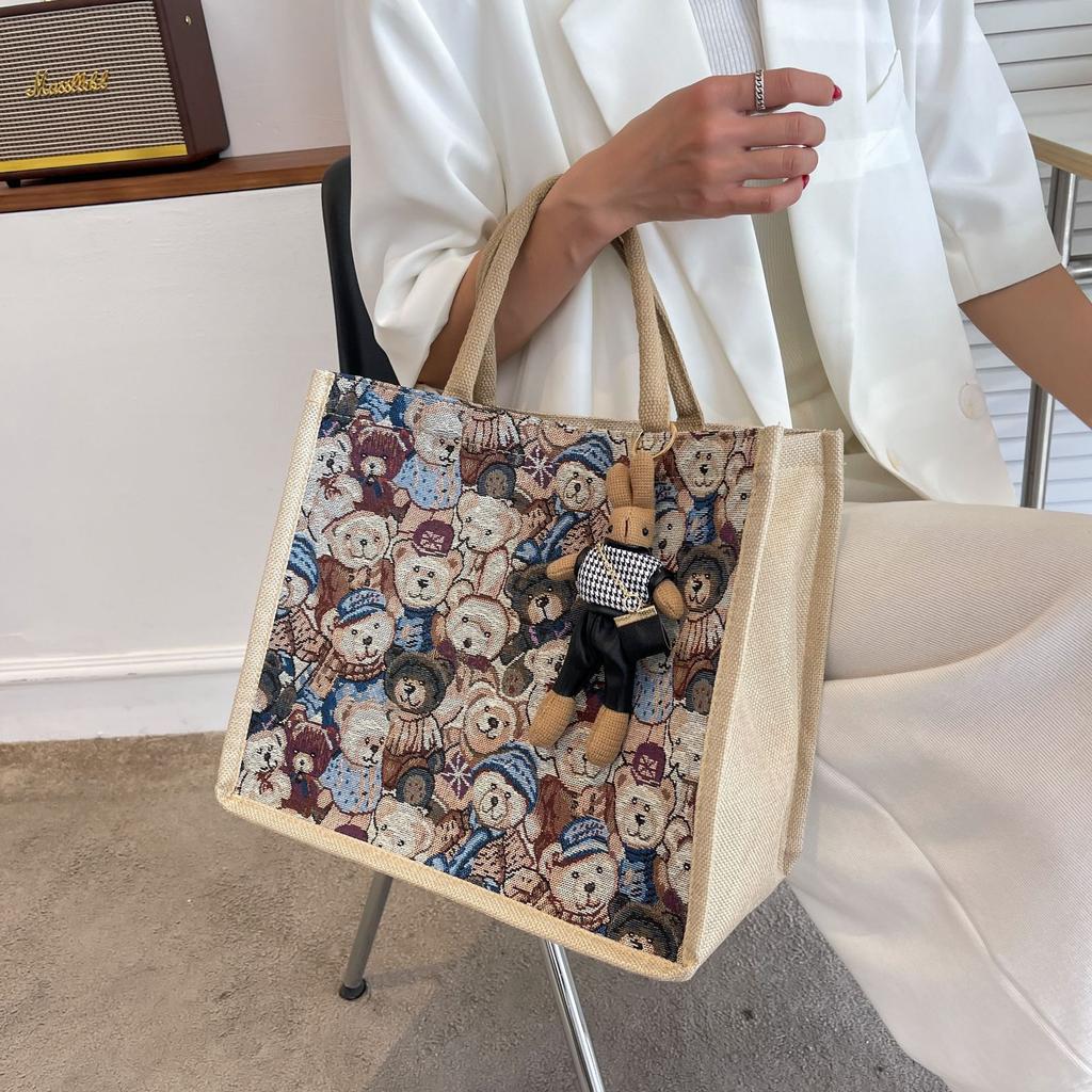 Большая вместительная сумка-тоут для студентов, женская модная универсальная льняная ручная сумка для мам Tide