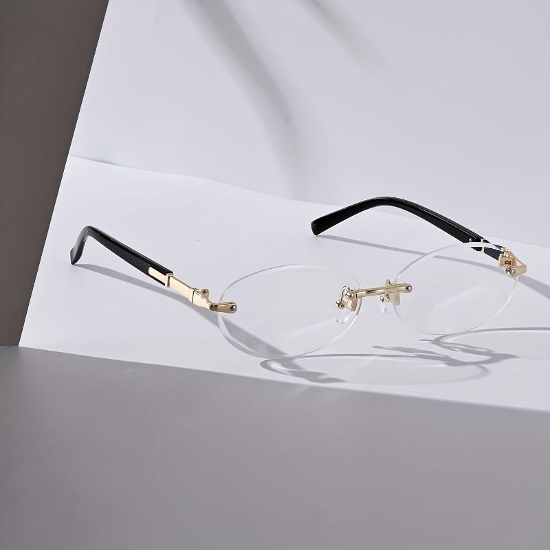 Винтажные овальные безободковые модные очки для мужчин и женщин - Шикарные черные металлические акценты, доступны в нескольких цветах