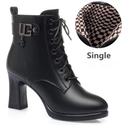 Женские ботильоны из натуральной кожи, женские плюшевые теплые нескользящие зимние ботинки, женская обувь на высоком каблуке, женские ботинки на толстом каблуке