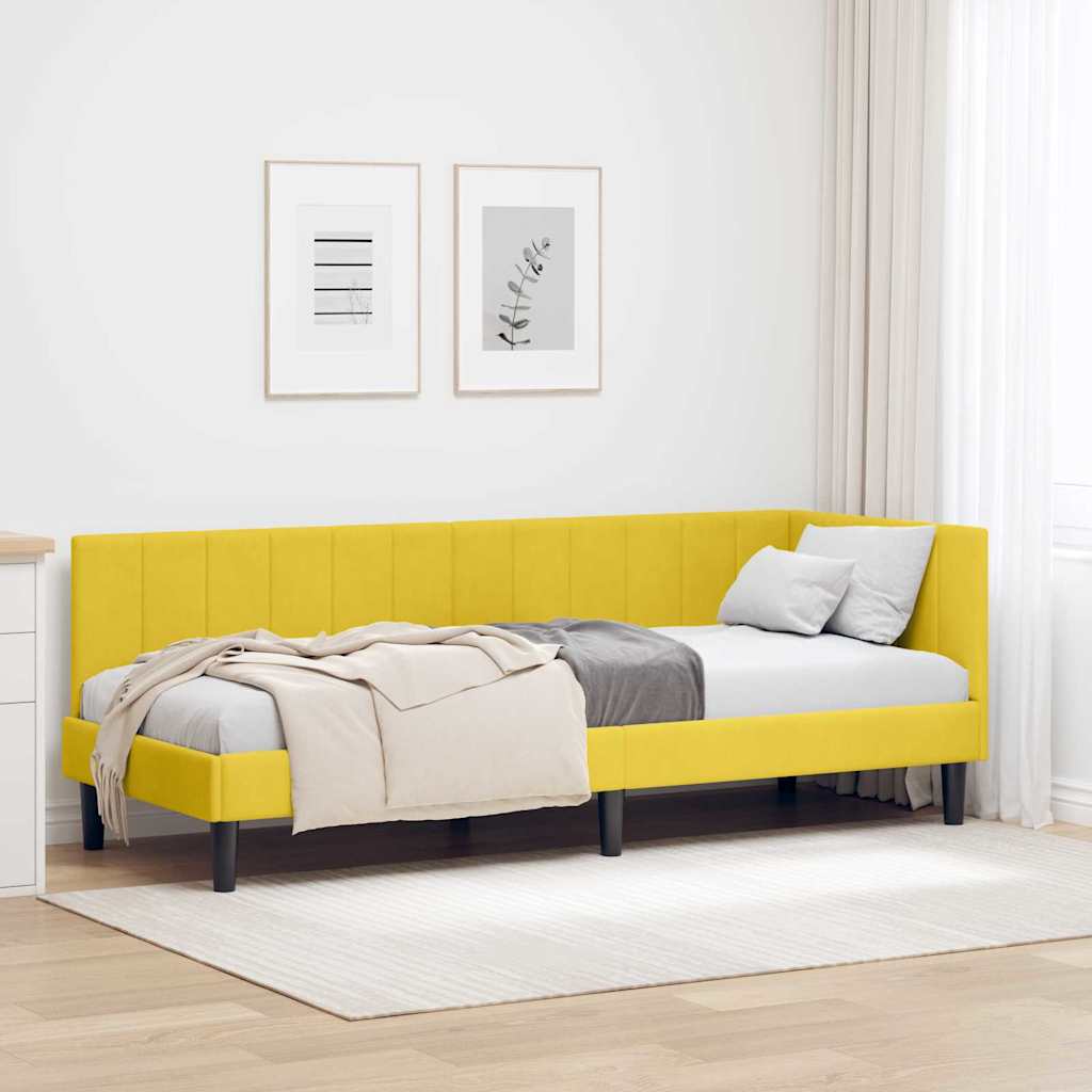 L shaped bed frame with headboard yellow 80 cm x 200 cm velvet