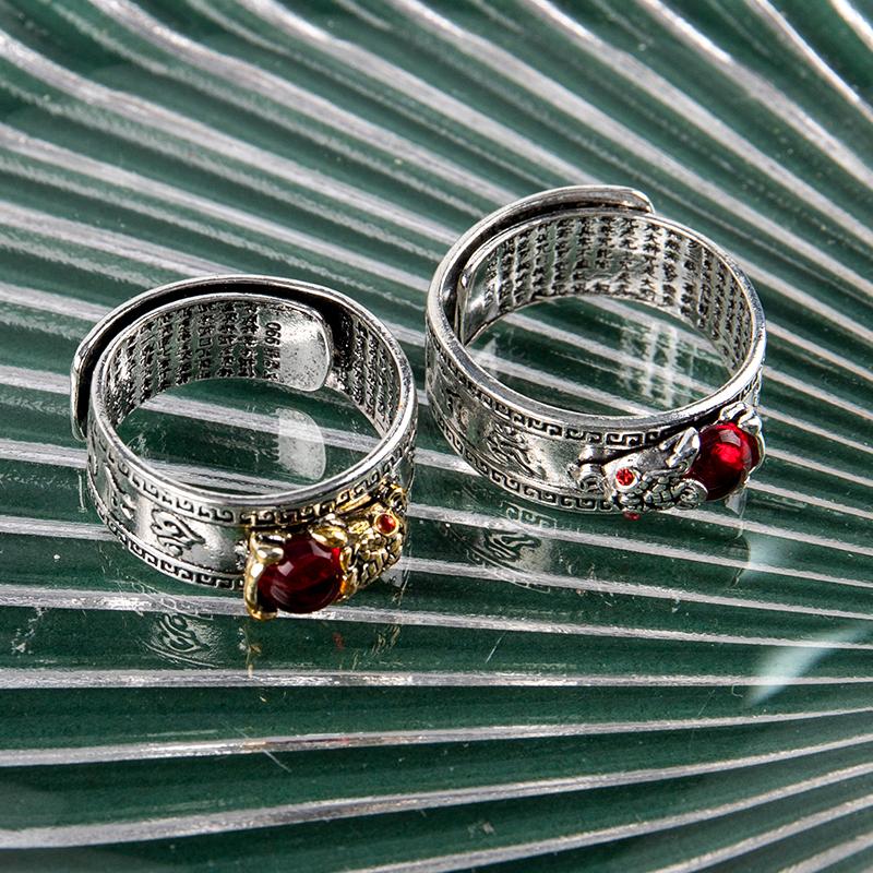 Китайский фэн-шуй Pixiu кольцо винтажное посеребренное сердце сутра амулет защита богатство удача открытое регулируемое кольцо буддийские украшения для женщин мужчин подарок