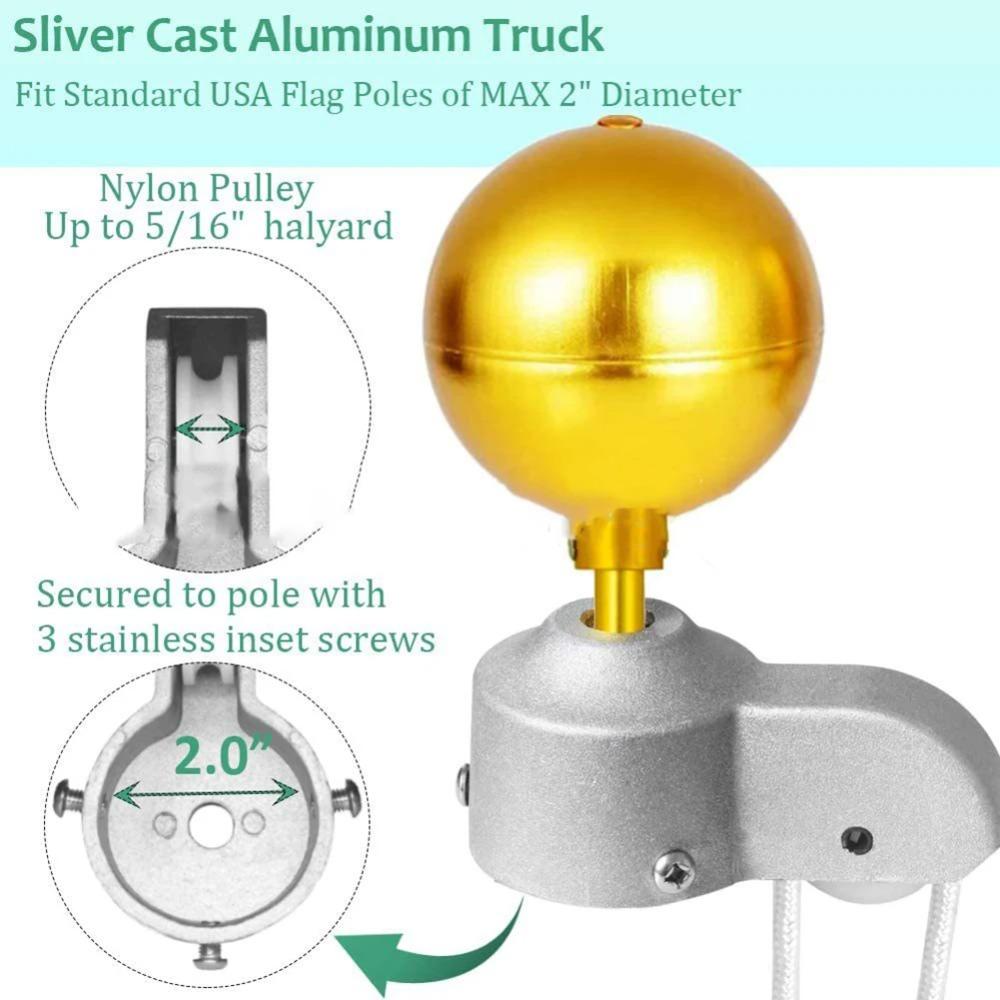 Nylon Braided Rope Flag Pole Tool Set 3 Inch Golden Ball Flag Pole Parts Repair Kit