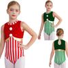 Girls Candy Cane Costume Sleeveless Stripes Sequins Bodysuit Figure Skating Jumpsuit Christmas Party Outfit