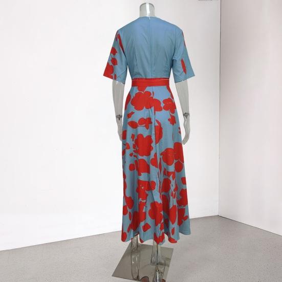 Женское платье макси с цветочным принтом в стиле бохо, повседневное платье миди с коротким рукавом и V-образным вырезом, женское летнее пляжное длинное платье А-силуэта