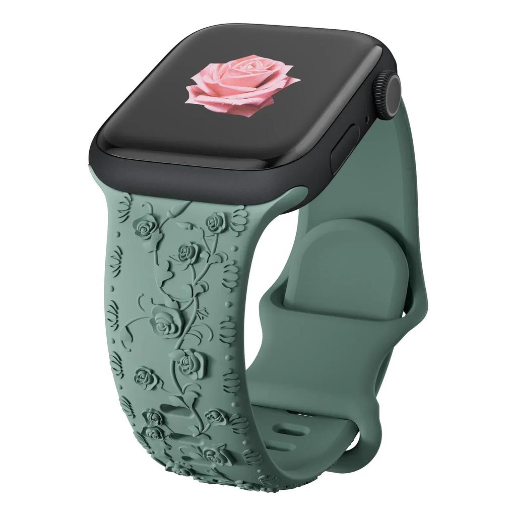 Ремешок для Apple watch band 45мм 44мм 42мм 40мм 41мм 49мм 38мм Браслет с цветочным гравированным узором correa iWatch Series 8 7 6 9 SE ultra 5 4