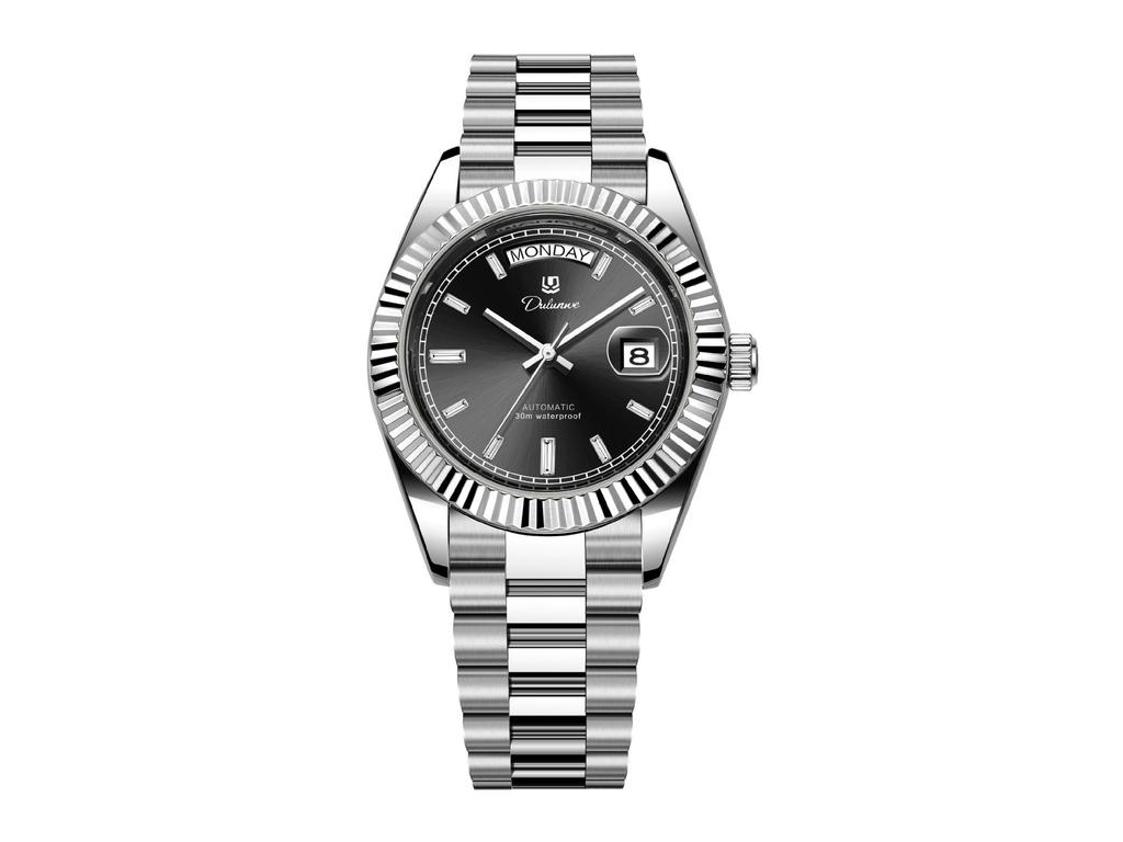 Durlanway Новые мужские автоматические стальные часы с двойным календарем – Модные, водонепроницаемые, деловой стиль