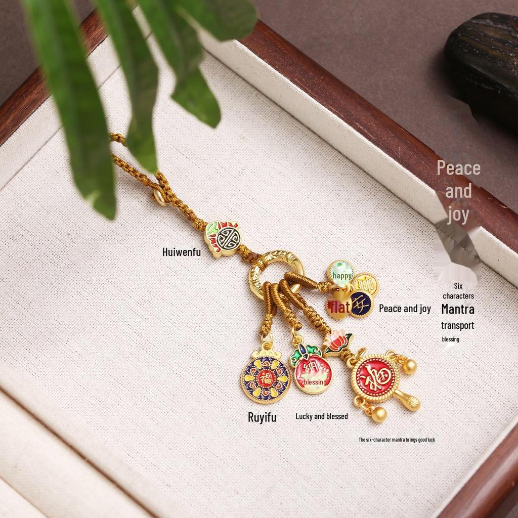 Китайский старинный французский модный брелок с предсказанием судьбы и сплетенным вручную мешочком для благословения