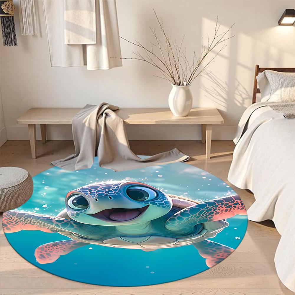 Sea Turtle Round Carpet Design for Game Room Dormitory Bedrooms Study room Antislip Round Carpet Decorate Offices Birthday Christmas Gift