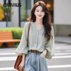 Женская рубашка с длинным рукавом, весна-осень, блузка, повседневная мода, топы с V-образным вырезом
