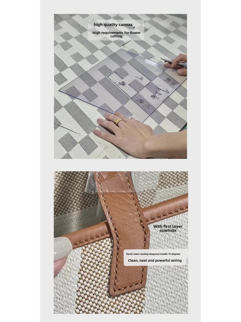 Большая вместительная сумка-тоут из холста и натуральной кожи - женская сумка из твила для ношения в руке и через плечо