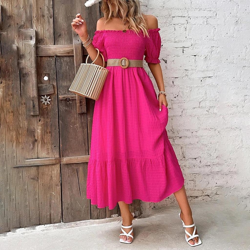 Женское повседневное платье трапециевидной формы длиной до щиколотки с высокой талией на весну и лето, с коротким рукавом и цветочным принтом, с разрезом на шее