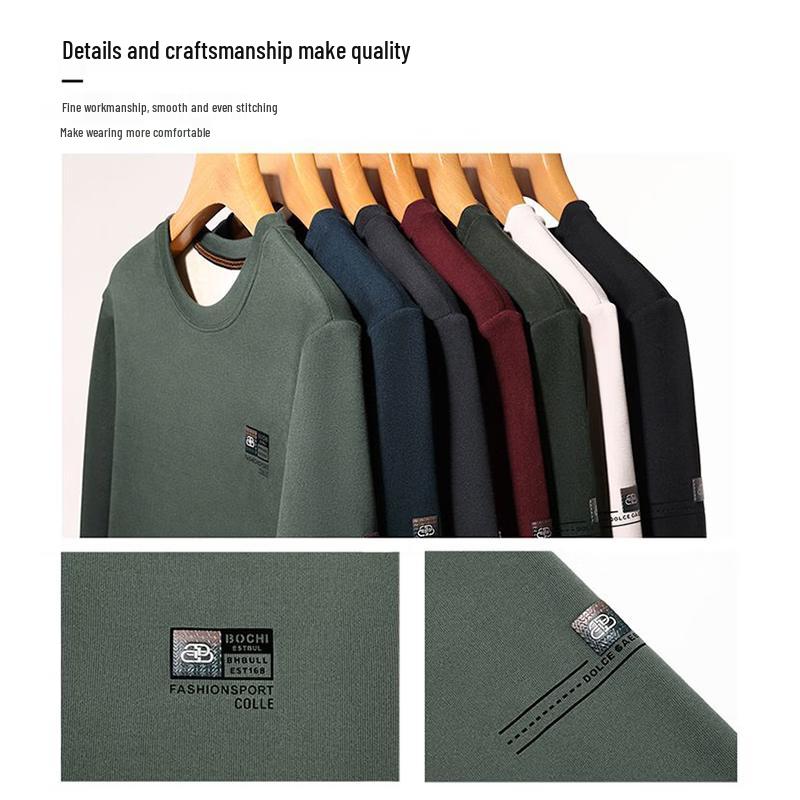 Luomeng Men's Fleece Lined Round Neck Sweatshirt