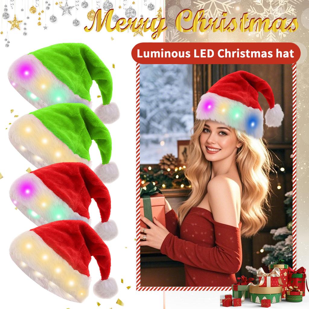 Christmas Decoration Plush Light Up Led Santa Hat Santa Hat Christmas Supplies