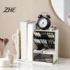 Desktop Makeup Brush Holder Pen Organizer with Retractable Bookends And Pegboard, Multi-Functional Angled School Supply Management Tray Holder,