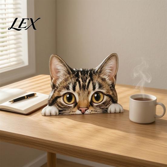 Animal Shaped Shelf Sitters Cute Cat Sitter Ornament, Wooden Peeking Kitten Figurine, Desk Decor 2D Flat Decorative Statue for Desktops And