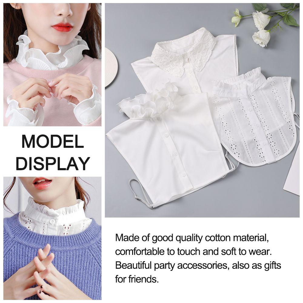 Front Tie White Lapel Fake Collar Blouse Detachable Collar Fake Women Vintage Lace Ladies False Blouse Collar Half Shirt