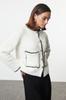 Women's Fashionable Stylish Cardigan Ecru Shaggy Soft Textured Jacket Look Knitwear Cardigan
