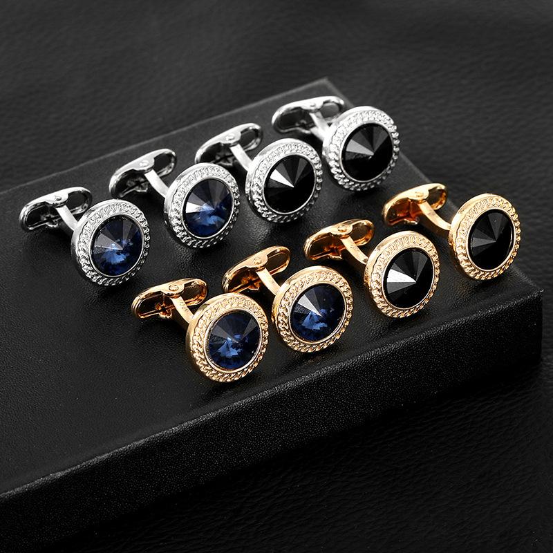 High Grade Men's Zircon Luxury Zircon Cufflinks Classic Round Shirt Cuff Buttons Alloy Wedding Suit Accessories Business Gift