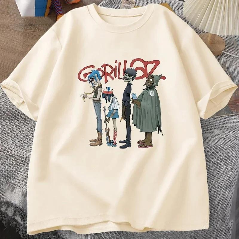 Музыкальная группа Gorillaz Панк-рок Футболка Женская Летняя 90-х Круглый вырез Хлопок Короткий рукав Футболка Одежда Ретро Оверсайз Y2K Одежда Футболка
