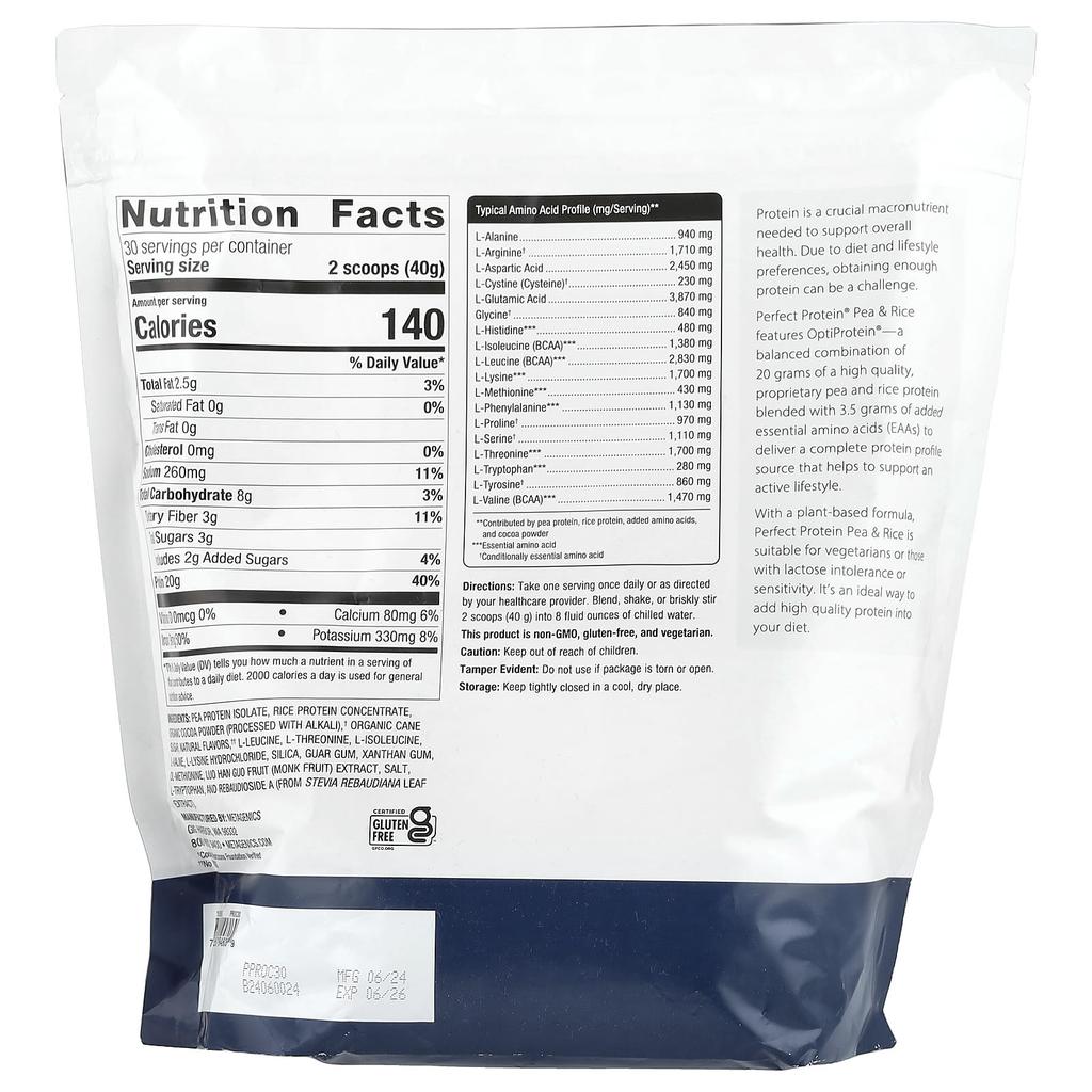 Metagenics Perfect Protein® Pea, Natural Chocolate, 2 Lb 10.33 Oz (1,200 G)