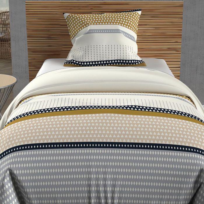 Cotton Duvet Cover Set 57 Thread Count 140x200 Cm THALES Mustard, by Soleil D'ocre