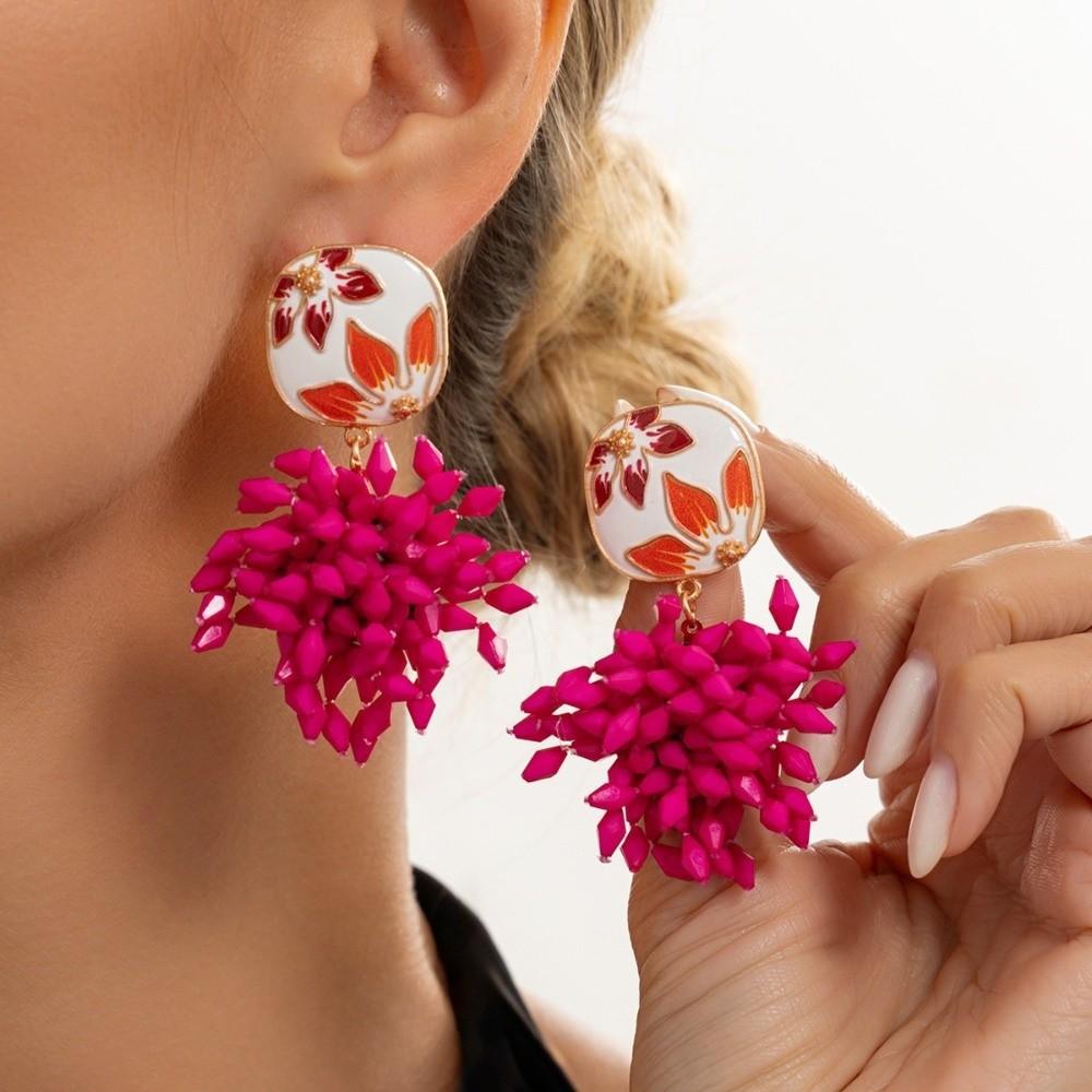 Floral Drop Earrings Enamel Dangle Earrings Vintage Statement Earrings For Women
